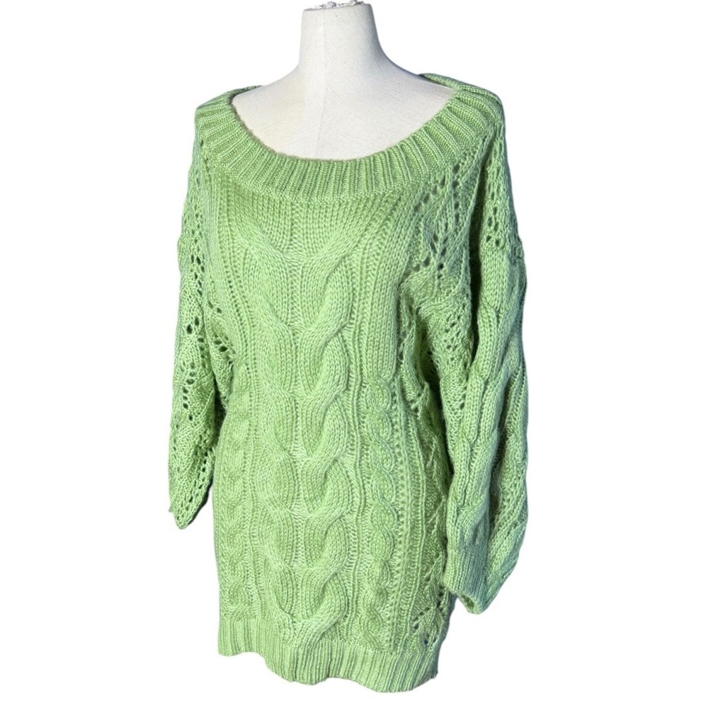 Three Bird Nest Sage Green Cable Knit Oversized Tunic Sweater VT1638 Small